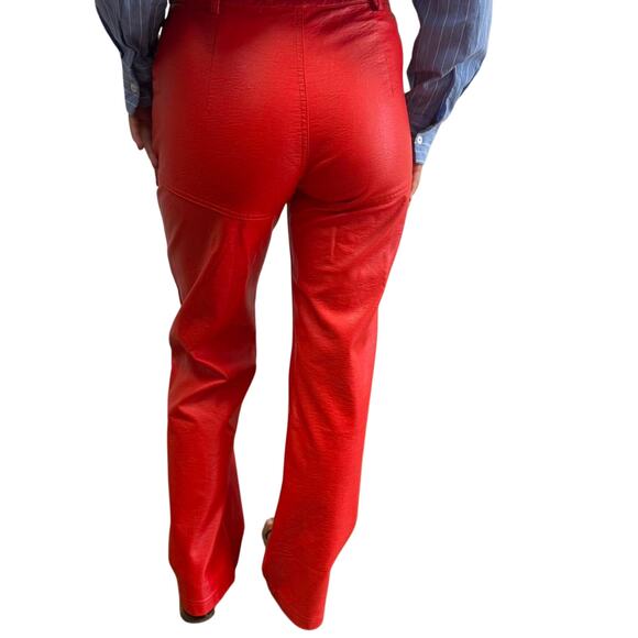 Princess Polly Poppy Red faux leather Pants Size 4 - Picture 2 of 8